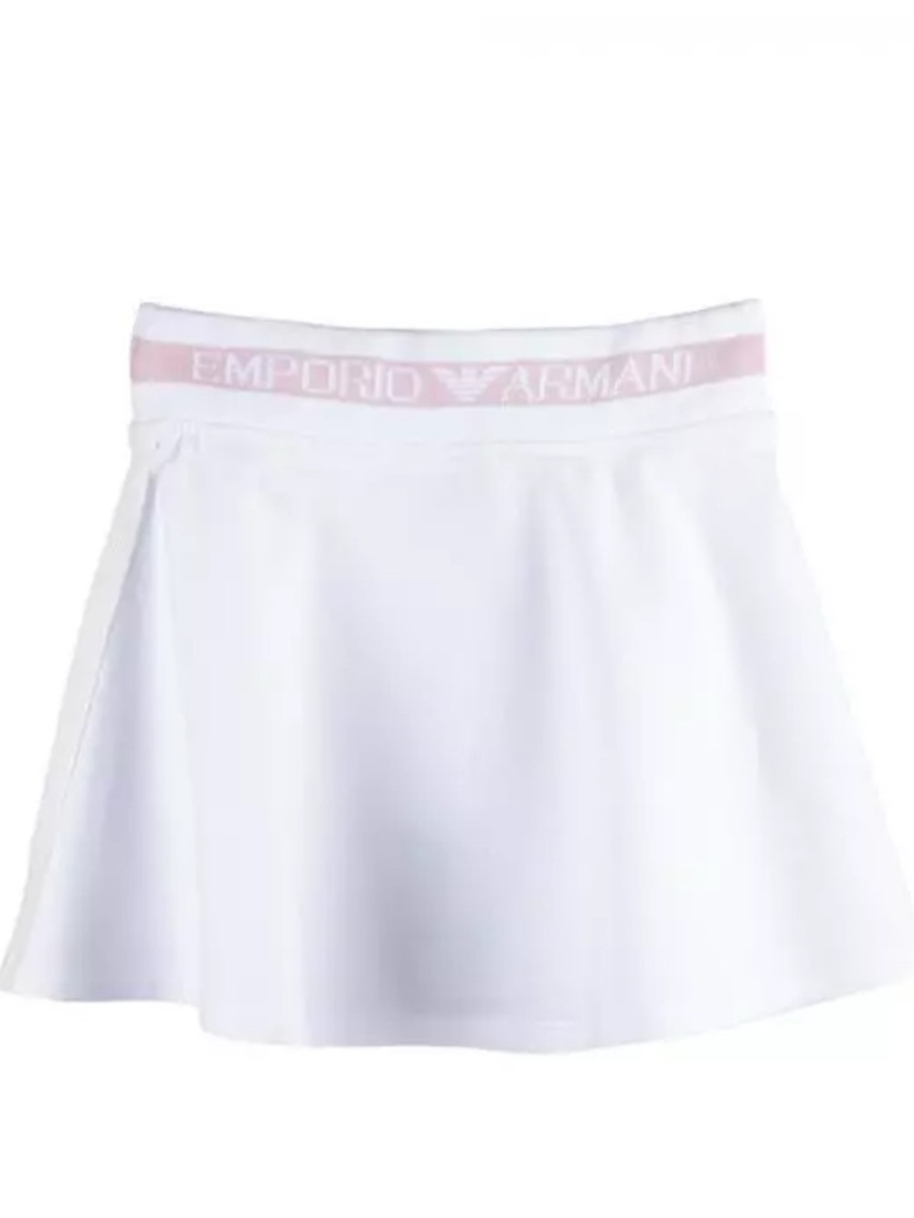 Emporio Armani White Skater Skirt with Pink Logo Waistband